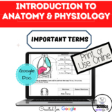 Intro to A&P Digital Resource: IMPORTANT TERMS On GOOGLE D
