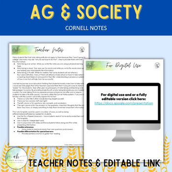 Preview of Intro to Ag & Importance to Society - Cornell Notes