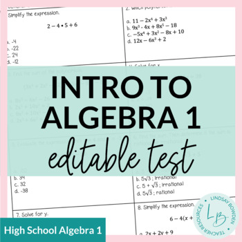 Preview of Intro to Algebra Test with Study Guide