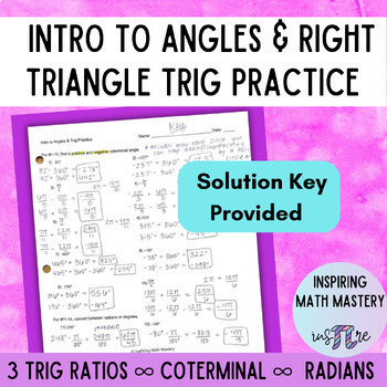 Preview of Intro to Angles & Right Triangle Trig Practice - Coterminal, Converting Degrees