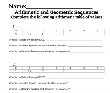 geometric and arithmetic sequences test
