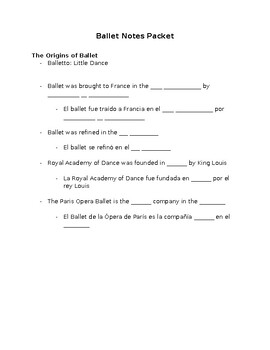 Preview of Intro to Ballet Notes Packet