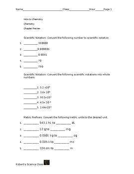 Preview of Intro to Chemistry: Review Sheet