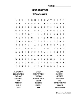 Preview of Intro to Civics Word Search