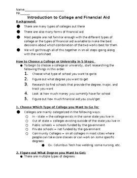 Preview of Intro to College & Financial Aid Notes - Printable