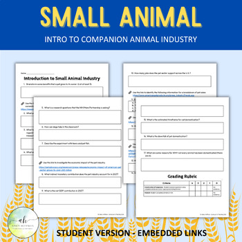 Preview of Intro to Companion Animal Industry - Webquest