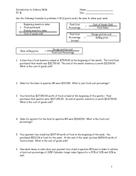 Preview of Intro to Culinary Math- Food Cost Percentage and Basic selling cost