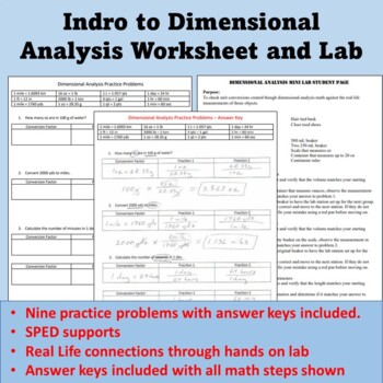 Preview of Intro to Dimensional Analysis (worksheet and lab)