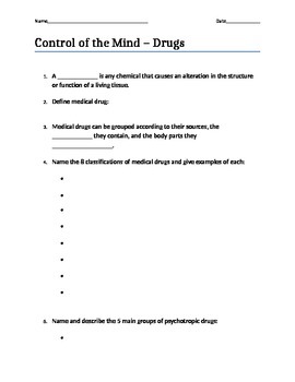 Preview of Intro to Drugs Notes/ Worksheet
