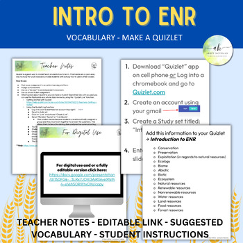 Preview of Intro to ENR Vocabulary - Quizlet