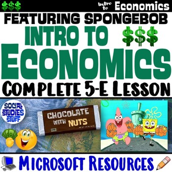 Preview of Intro to Economy and Economics 5-E Lesson featuring SpongeBob | Microsoft
