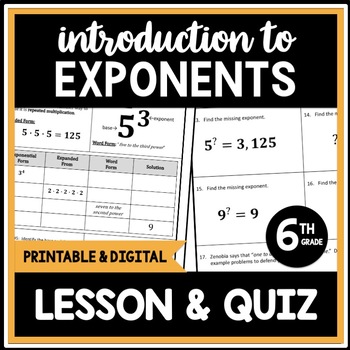 Preview of Intro to Exponents, 6th Grade Exponent Lesson & Assessment, Common Core Aligned
