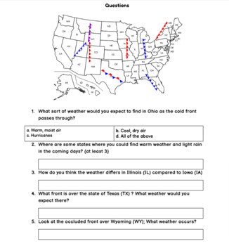 Intro to Fronts Worksheet | Weather Fronts Sheet + Questions ...