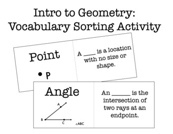Preview of Intro to Geometry Vocabulary Sorting Cards (EDITABLE)