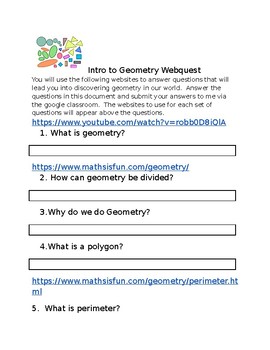 Preview of Intro to Geometry Webquest