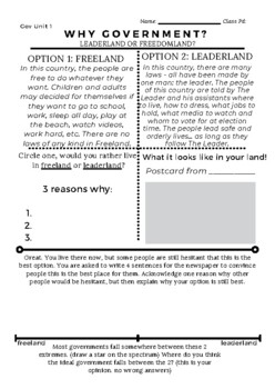 Preview of Intro to Gov: Freeland or Leaderland Worksheet