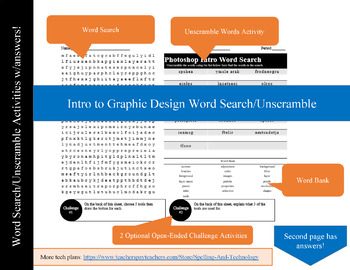 Preview of Intro to Graphic Design Word Search/Unscramble Activity