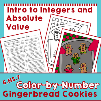 Preview of Intro to Integers and Absolute Value Gingerbread Winter Cookies Color by Number