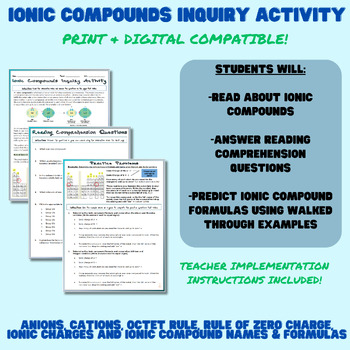 Preview of Intro to Ionic Compounds | Inquiry Reading Activity | Formulas & Naming Practice