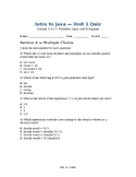 Intro to Java: Unit 1 Quiz #2 — Variables, Input & Debugging