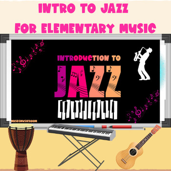 Preview of Intro to Jazz with artist bios, coloring sheets, and review for K, 1, 2, 3, 4, 5