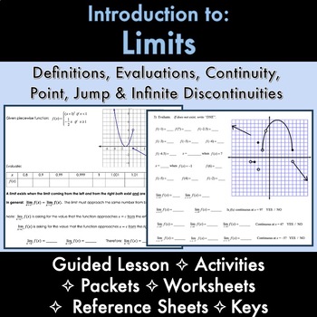 Preview of Intro to Evaluate Limits & Discontinuity - Lesson, Worksheets, Activity, KEYS
