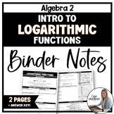Intro to Logarithmic Functions - Algebra 2 Binder Notes