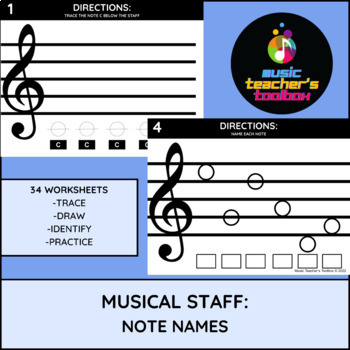 Preview of Intro to Music Staff | Treble Clef Note Names | Trace and Draw