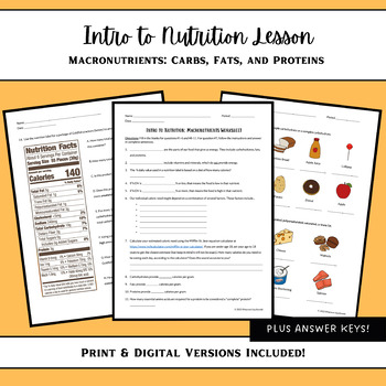 Preview of Intro to Nutrition: Macronutrients (Worksheet AND Presentation!)