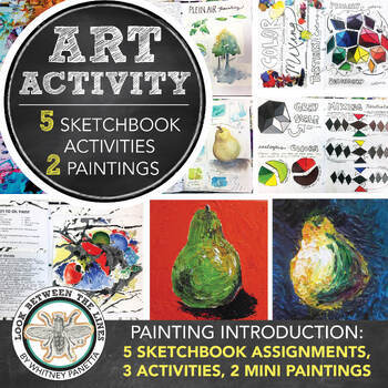 Preview of Intro to Painting Activity Bundle: 5 Sketchbooks, 2 Paintings, High School Art