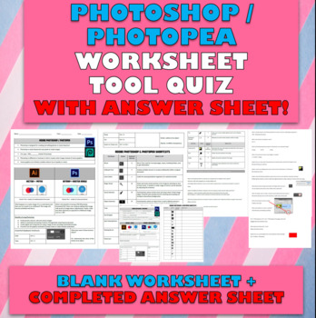 Preview of Intro to Photopea: Tools, Icons and Short cuts worksheet with answer sheet