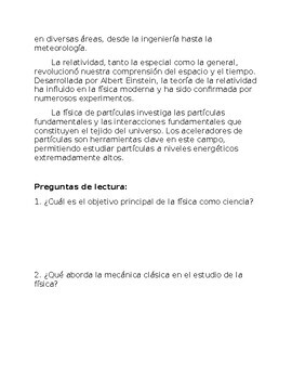 Intro to Physics SPANISH (en español) Reading Worksheet FREE **Editable**