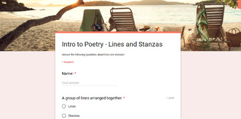 Preview of Intro to Poetry: Lines and Stanzas - Google Slides, Notes, and Google Form!
