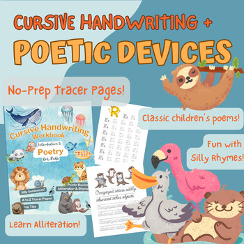 Preview of Intro to Poetry, Poetic Devices, Classic Kids Poems + Cursive Handwriting Drills