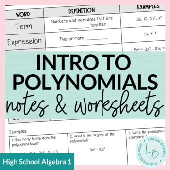 Preview of Intro to Polynomials Notes and Worksheets