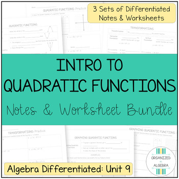 Preview of Intro to Quadratic Functions Differentiated Notes Worksheet Bundle