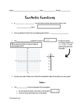 Preview of Intro to Quadratics - Guided Notes & Practice