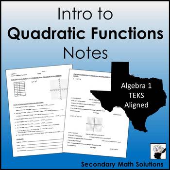 Preview of Intro to Quadratic Functions Notes