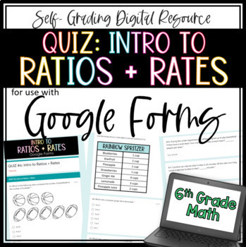 Preview of Intro to Ratios and Rates QUIZ - 6th Grade Math Google Forms Assessment
