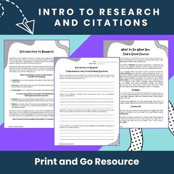 Preview of Intro to Research and Citations: One-Pagers and Critical Thinking Questions