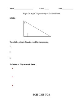 Preview of Intro to Right Triangle Trigonometry - Guided Notes