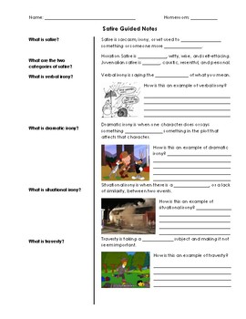 Preview of Intro to Satire Guided Notes in Cornell Notes Format & PowerPoint