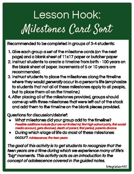 Preview of Intro to Sociology | Adolescence Unit Lesson Hook: Milestones Timeline Card Sort