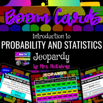 Preview of Intro to Statistics Jeopardy Review Game using DIGITAL SELF CHECKING BOOM CARDS™