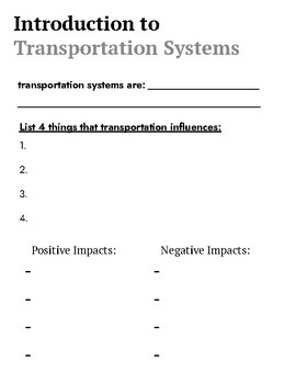 Preview of Intro to Transportation Guided Notes