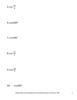 Intro to Trig Lesson 5 of 6 Trig Functions All Quadrants by Lindsey ...