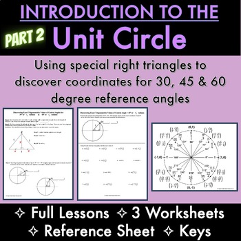 Preview of PART 2: UNIT CIRCLE Radian/Degrees Coordinates Trig Ratios Discovery, Worksheets