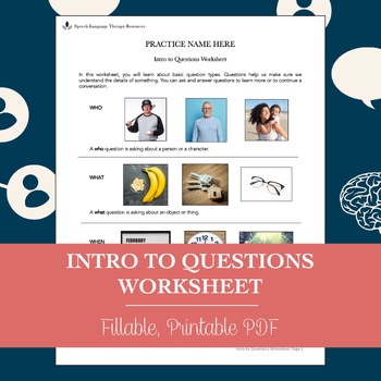 Preview of Intro to WH Questions Worksheet for Speech Therapy