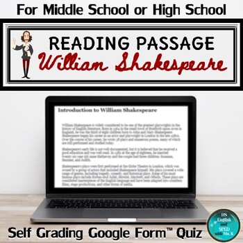 Preview of Intro to William Shakespeare Reading Comprehension Passage & Quiz | Google Form