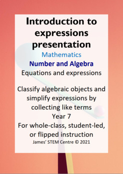 Preview of Intro to expressions presentation (editable) - AC Year 7 Maths - Number/Algebra